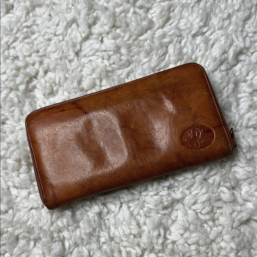 Buxton Top Grain Cowhide Tan Leather Wallet Brown Zipper Card Holder Zip Up